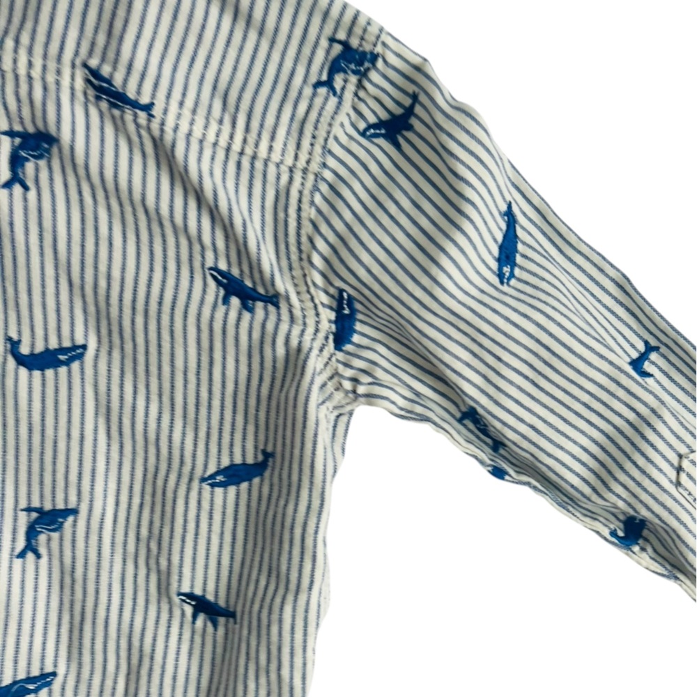 Baby BODEN Whale Embroidered Long Sleeve Button Front Shirt - Picture 2 of 6